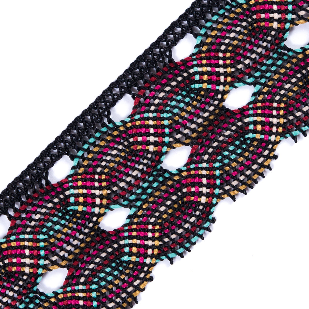 Black Multicolor Crochet Trim - 1.75"