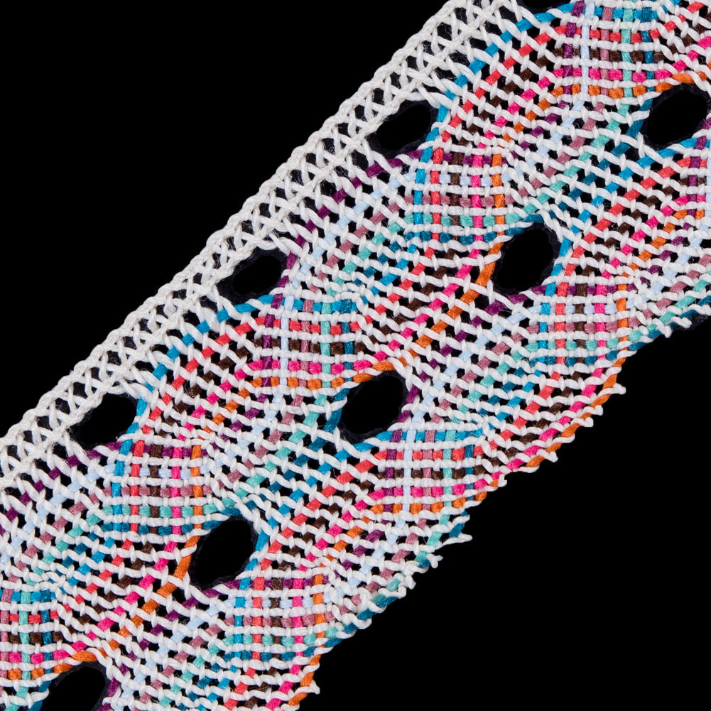 Ivory Multicolor Crochet Trim - 1.75"