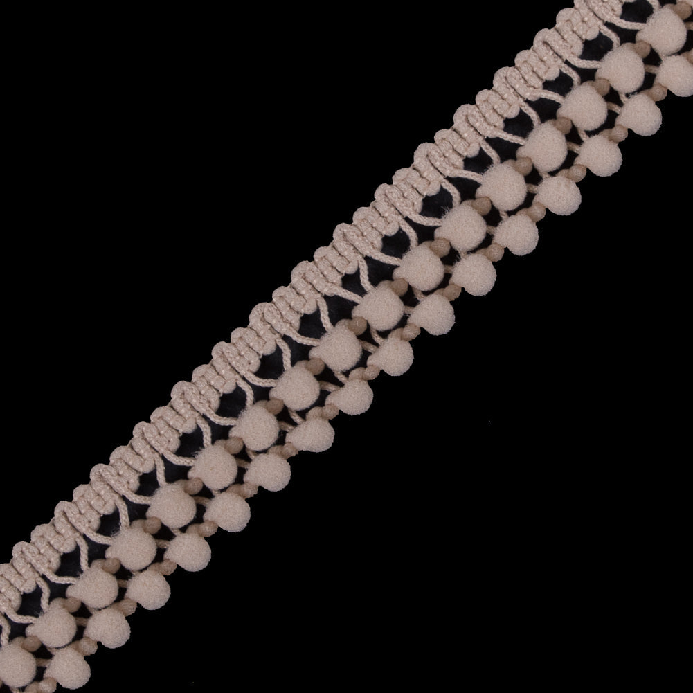 European Light Beige Two Row Mini Pom Pom Trim