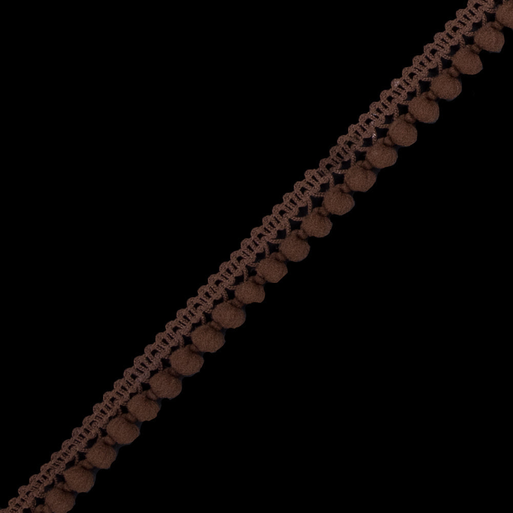 European Mocha Single Row Mini Pom Pom Trim