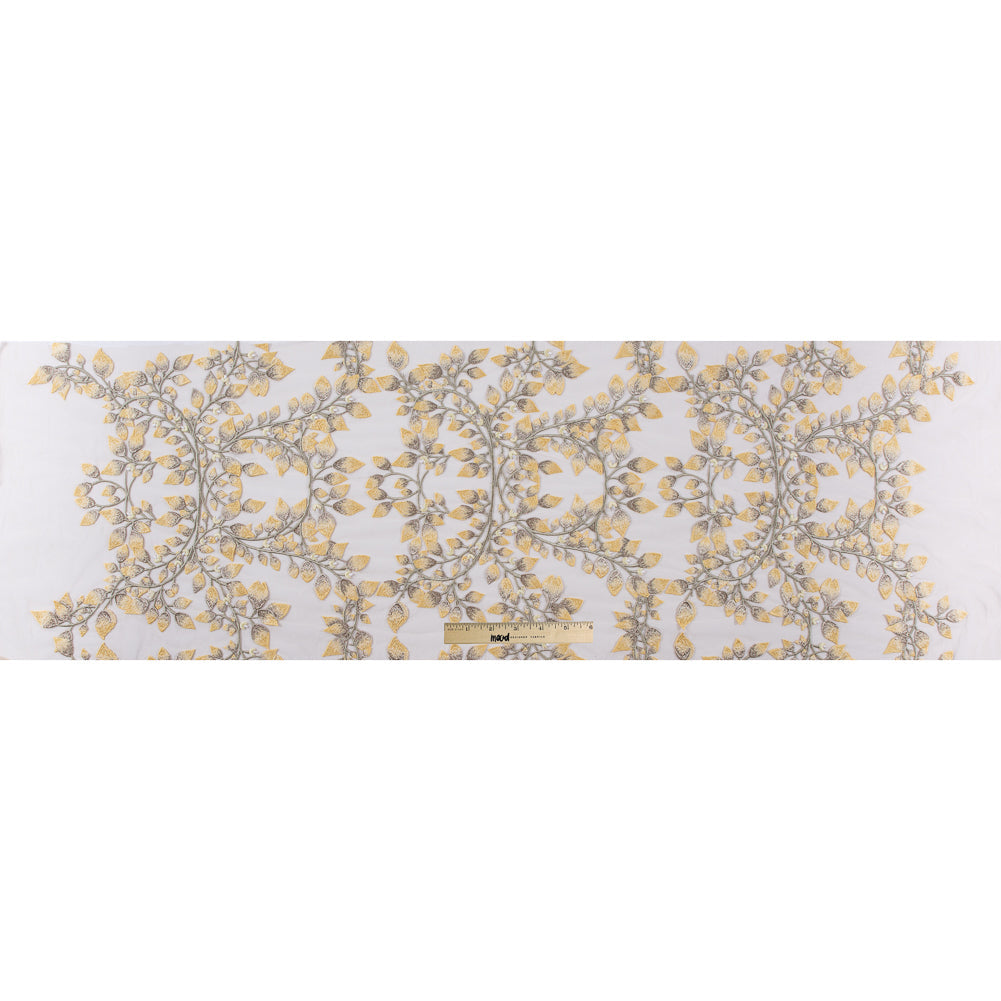 Yellow and Metallic Gold Floral Novelty Embroidered Mesh