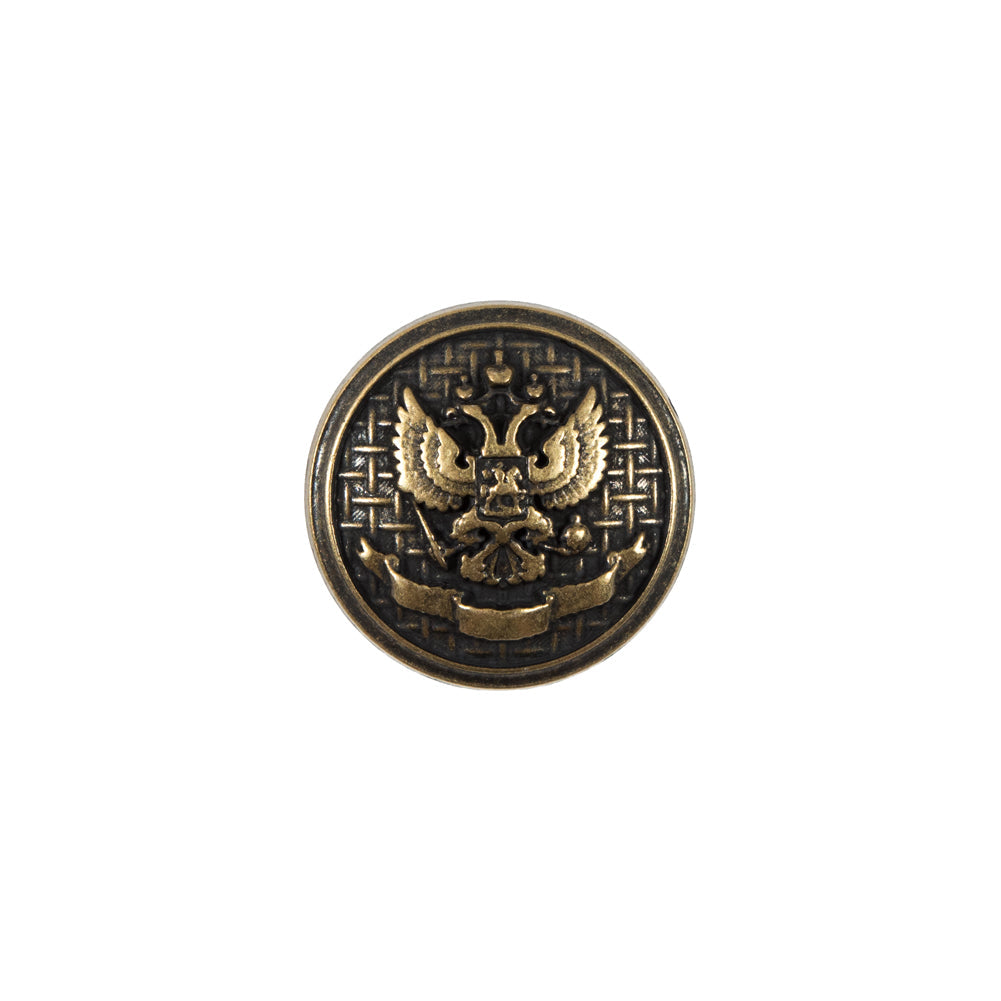 Italian Antique Gold Button with Double-Headed Eagle Emblem - 24L/15mm