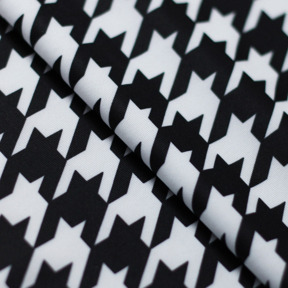 Houndstooth Polyester Spandex Fabric - White/Black Houndstooth, 58/60" Width (1 Yard)