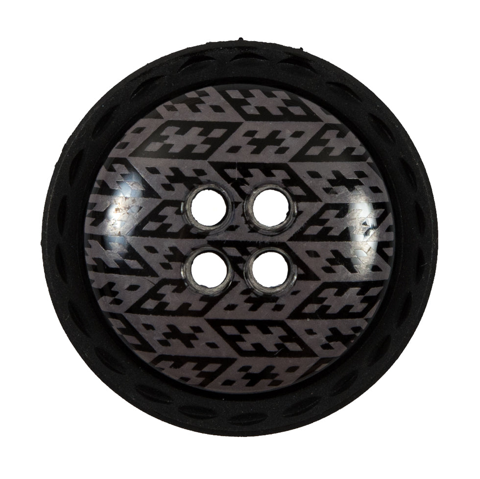 Italian Black and Elderberry Purple Geometric Domed Button - 44L/28mm