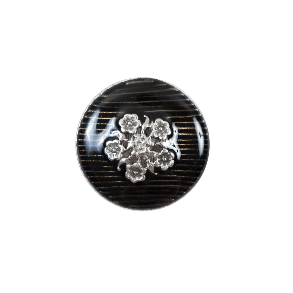 Italian Translucent Black and Silver Floral Metal Button - 32L/20mm