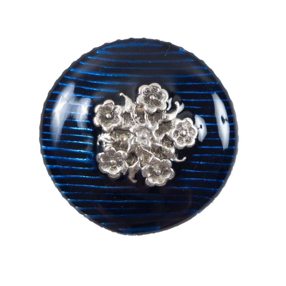 Italian Royal Blue and Silver Floral Metal Button - 44L/28mm