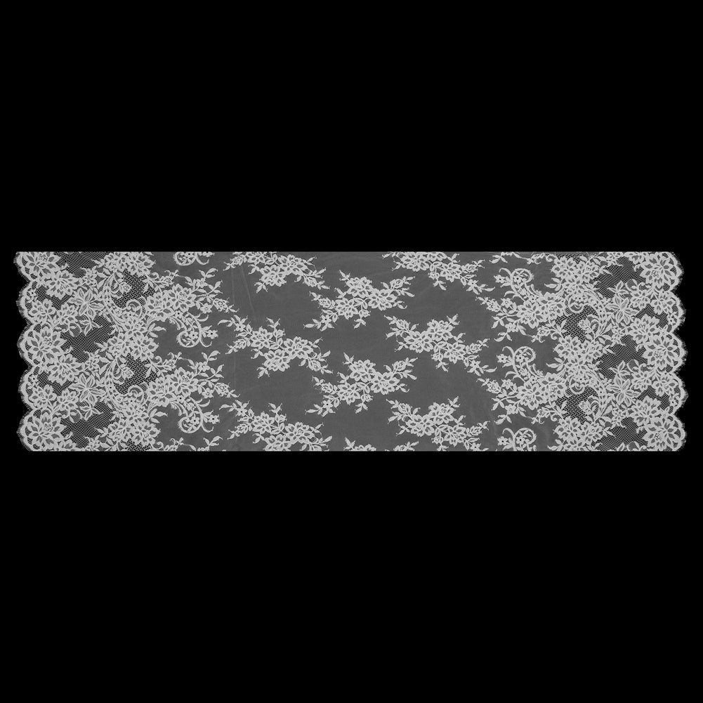 Fancy Corded Lace with Scalloped Eyelash Edges - Off-White Floral