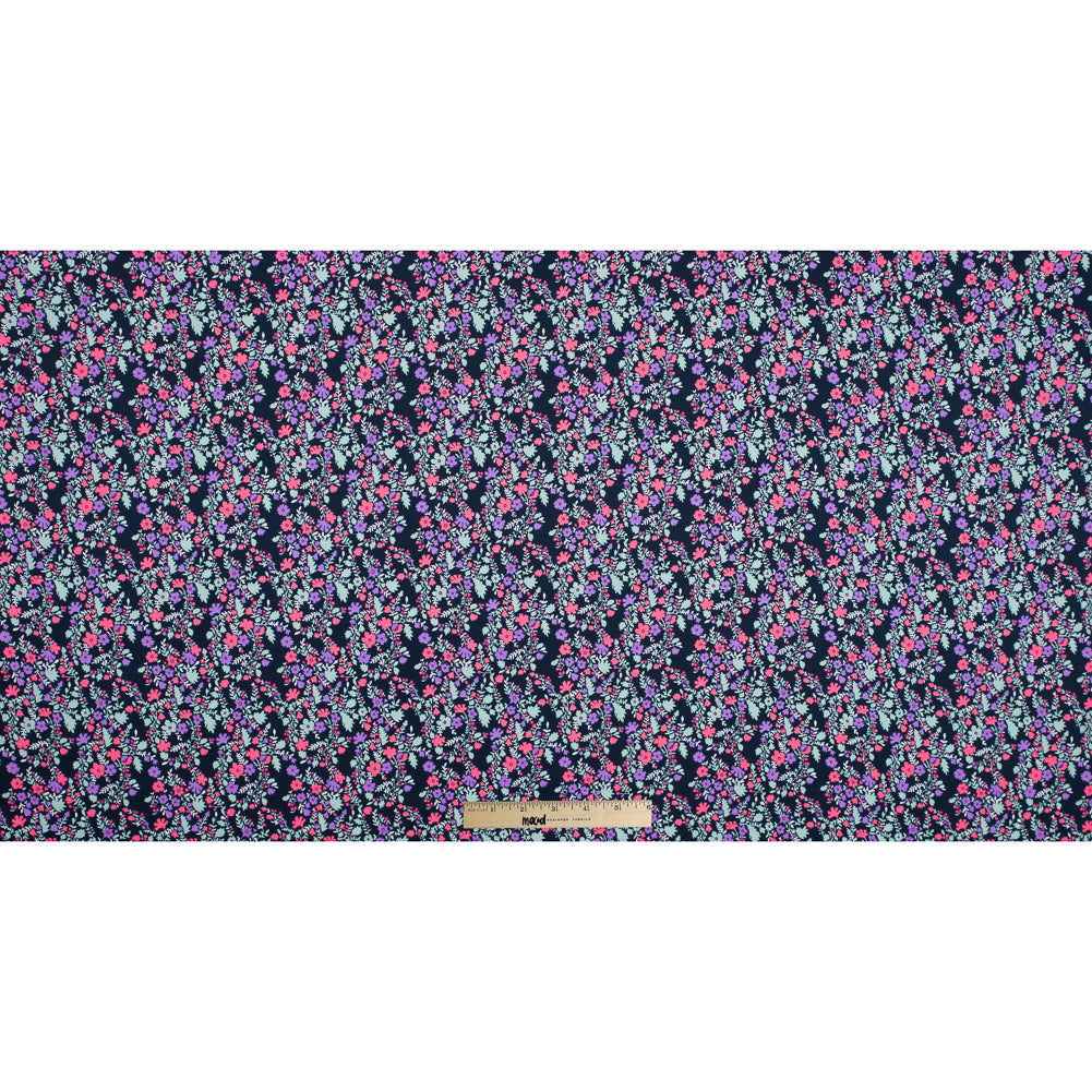 Cotton Voile Print - Hot Pink, Pale Aqua and Black Iris Floral