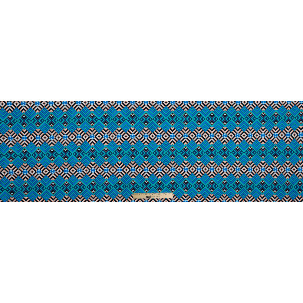 Campanula Blue and Shell Coral Geometric Cotton Poplin