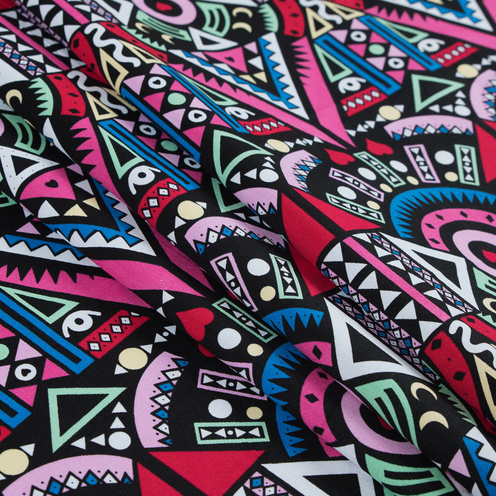 Victoria Blue/Magenta Multicolor Geometric Printed Stretch Cotton Twill