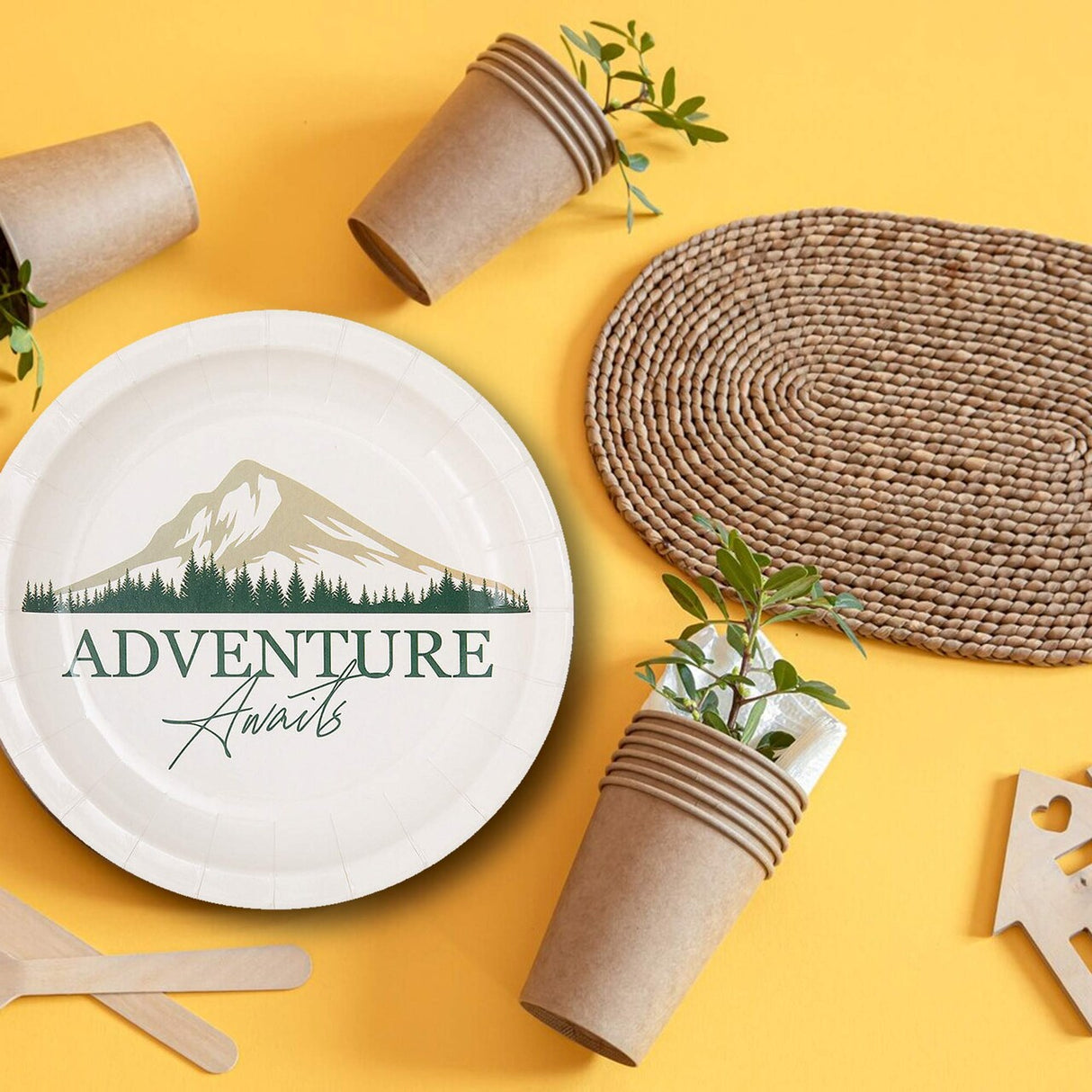 8 Ct. Adventure Awaits Paper Dessert Plates 7 1/4" Alpine Mountain Graduation Party Plates