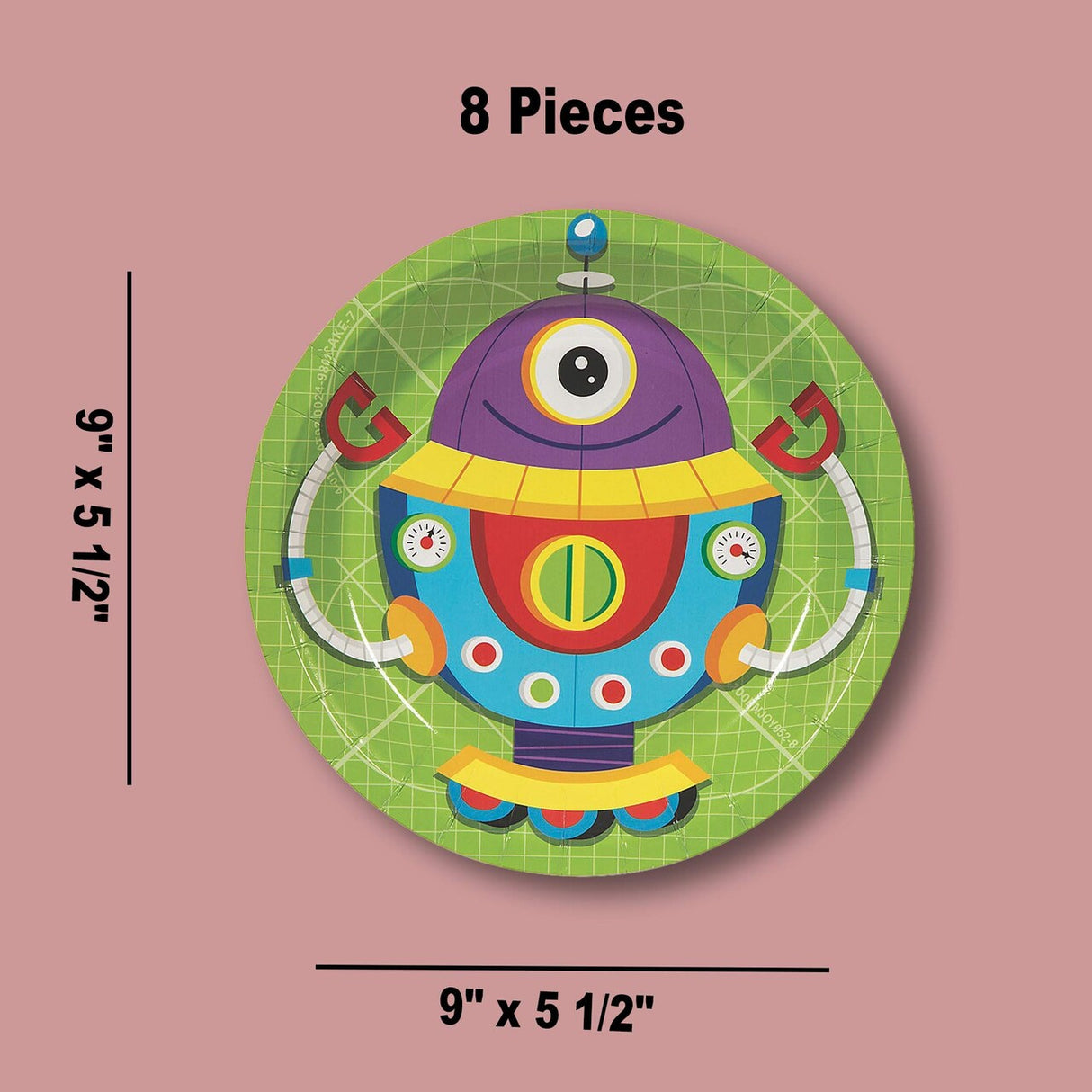 8 Count 7" Robot Party Round Disposable Dessert Plates Fun Robot Birthday Tableware