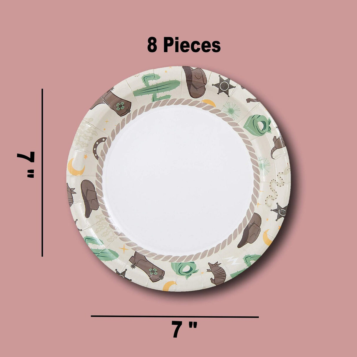 8 Ct. 7" Western Icons Round Disposable Paper Dessert Plates