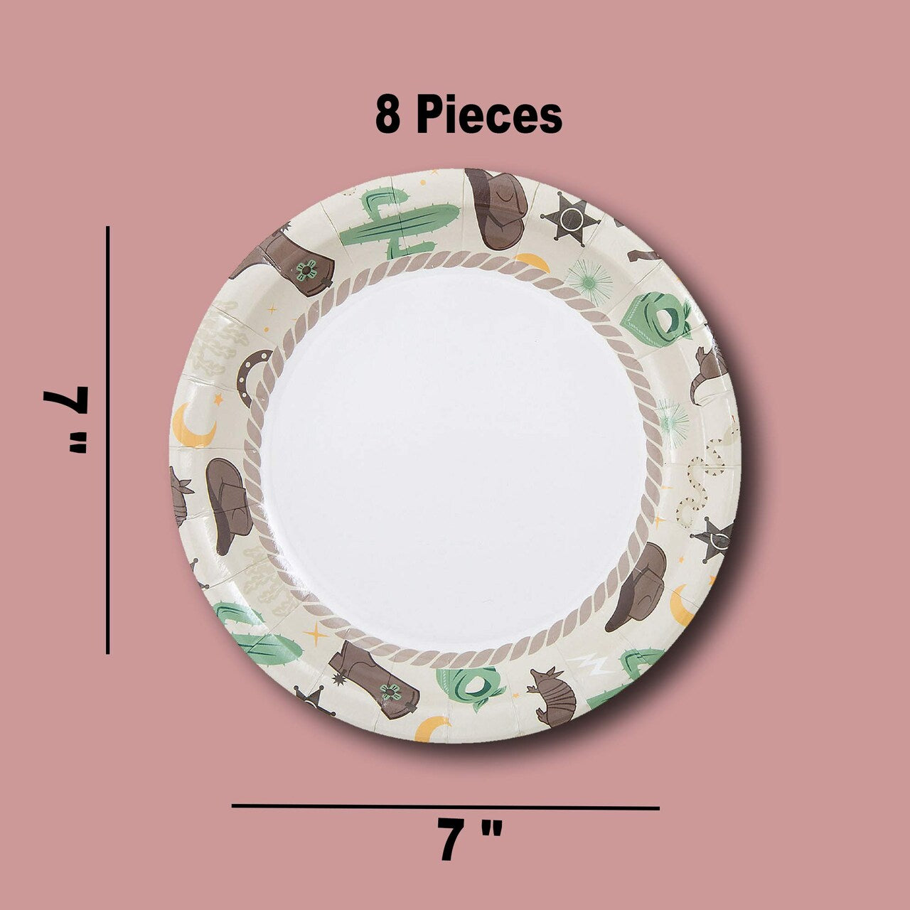 8 Ct. 7" Western Icons Round Disposable Paper Dessert Plates
