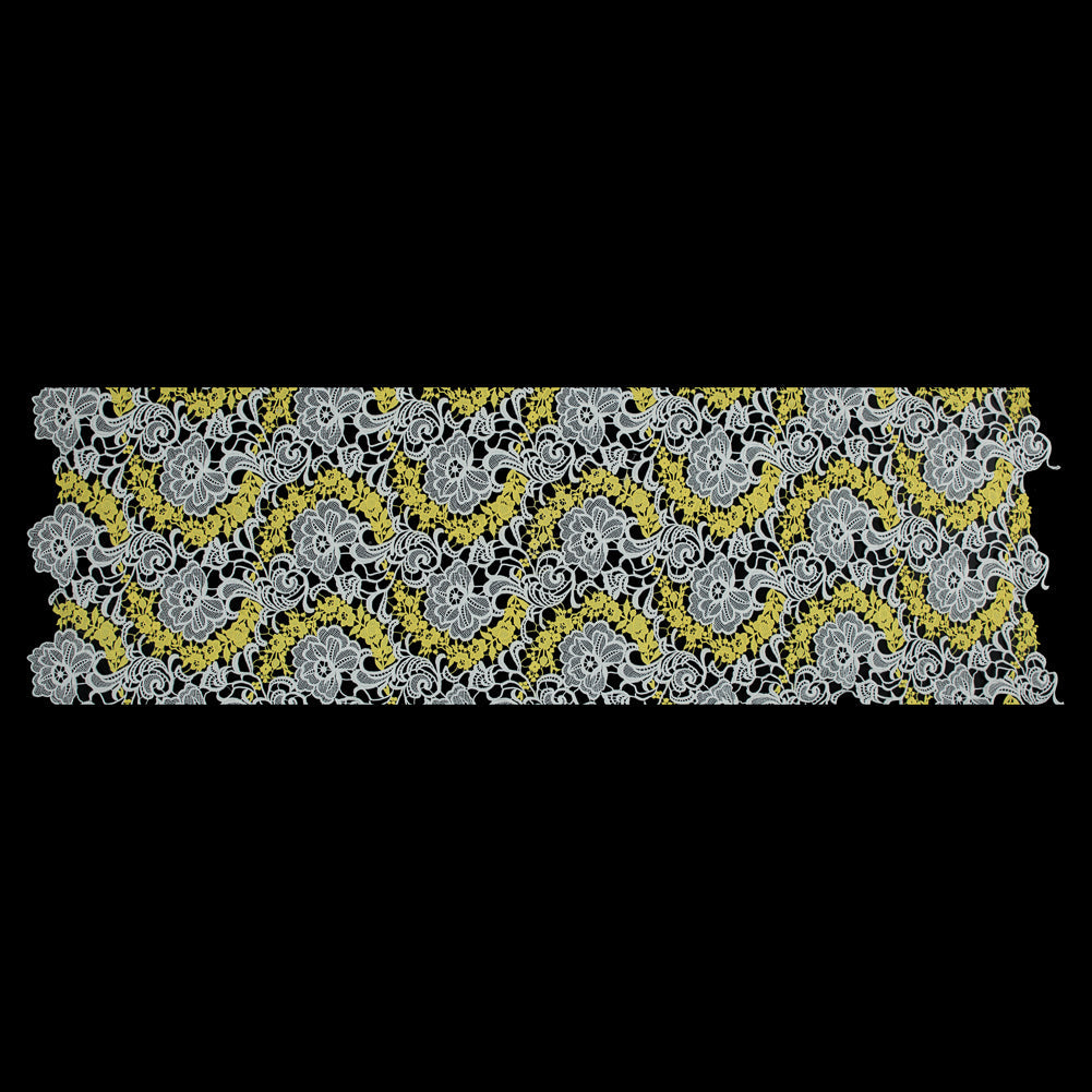 Embroidered Guipure Lace - White and Yellow Floral