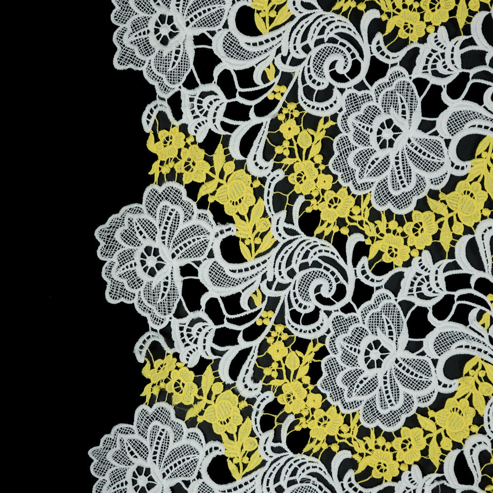 Embroidered Guipure Lace - White and Yellow Floral