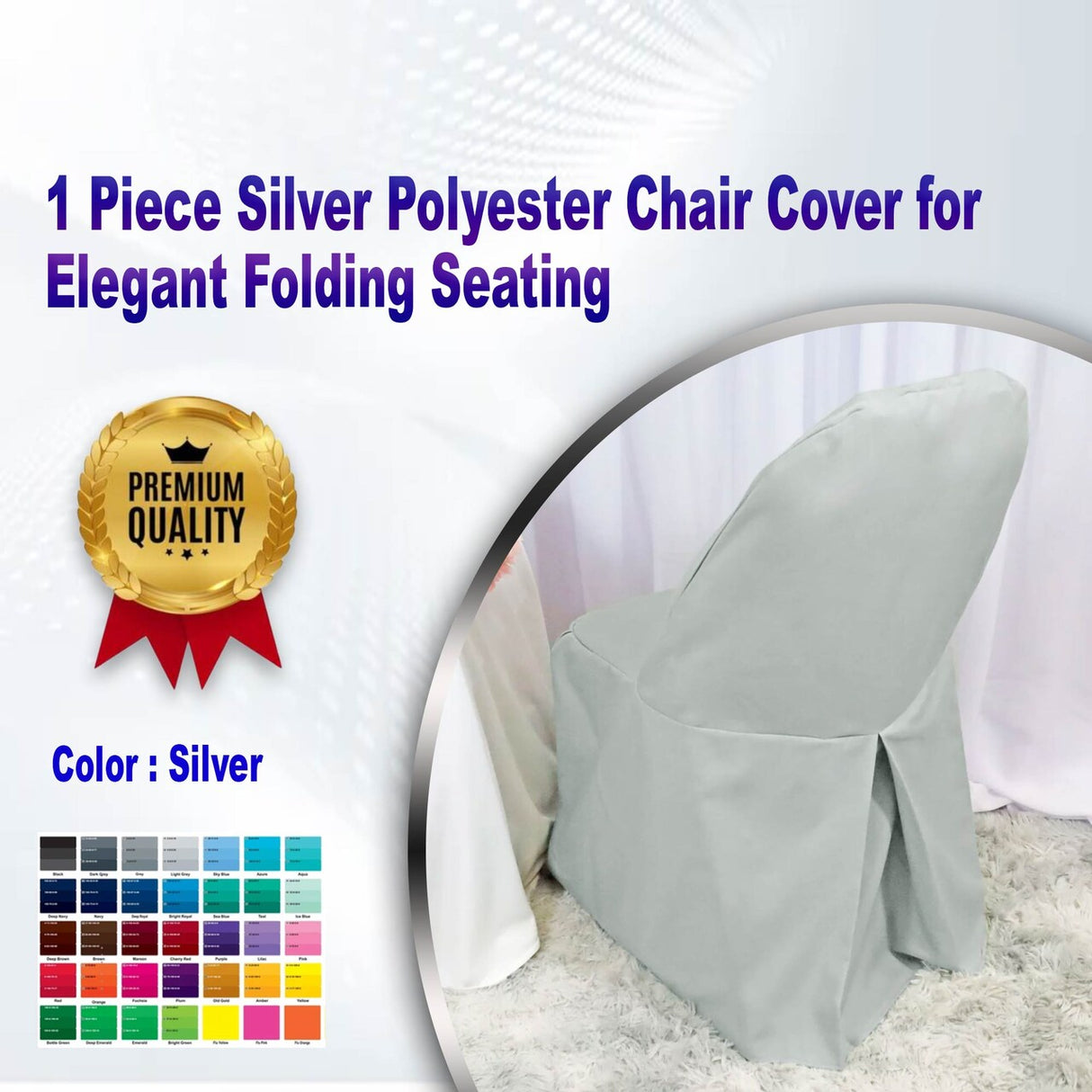 1 Piece Silver Polyester Chair Cover for Elegant Folding Seating