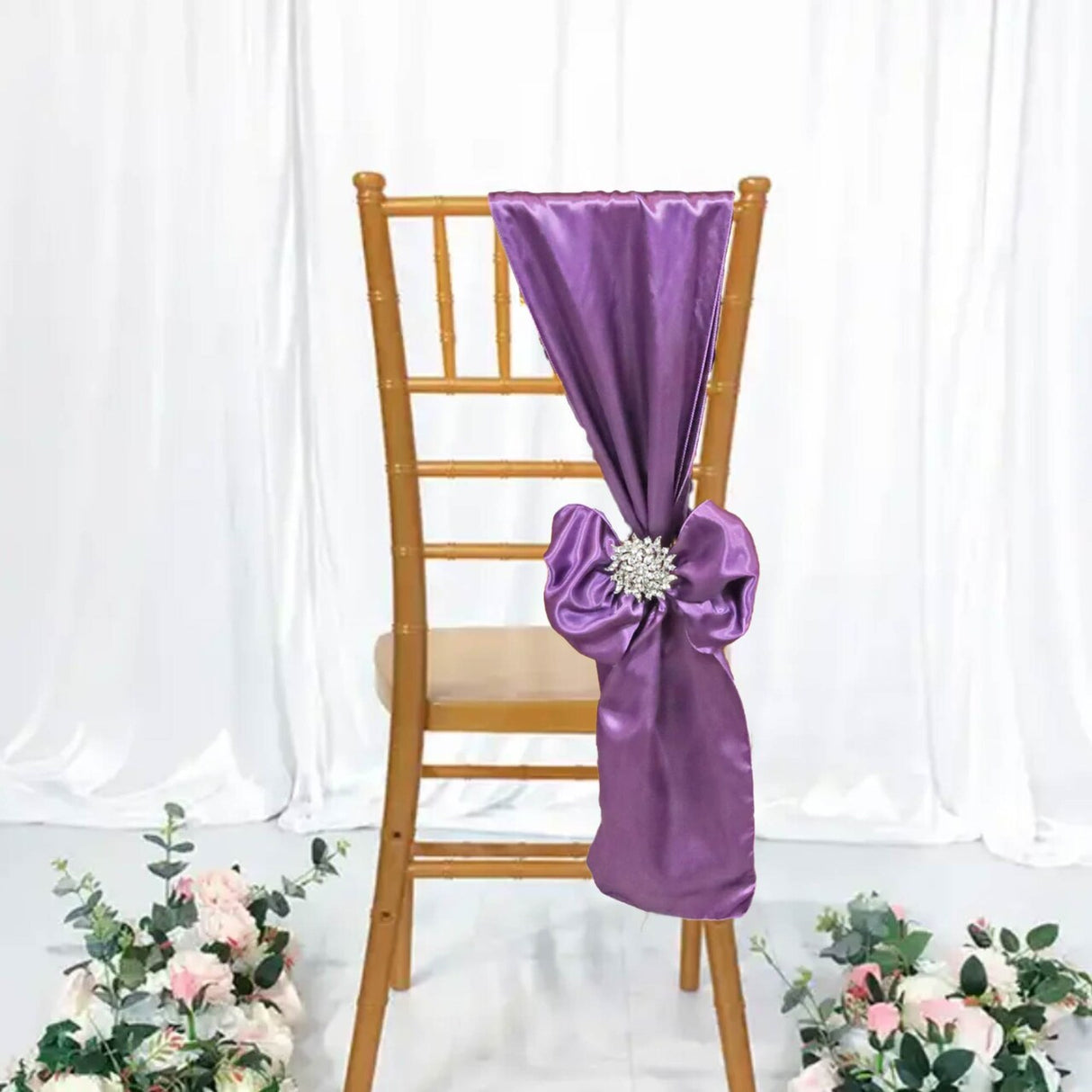 10 Pieces Wisteria Satin Chair Bands, 8"x108" Smooth Elegant Event Sashes