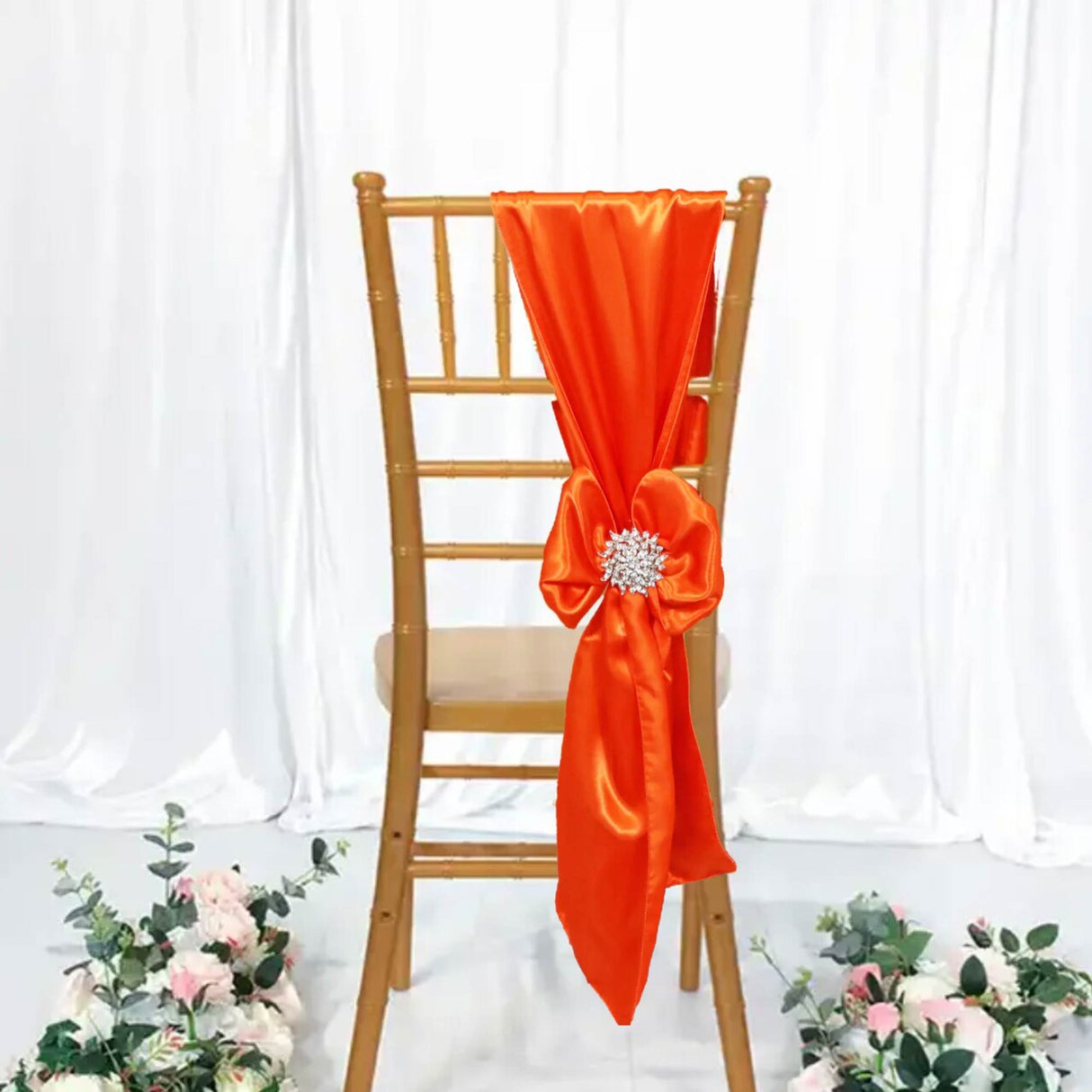 10 Pieces Orange Smooth Satin Chair Sashes, 8"x108" Decorative Accents