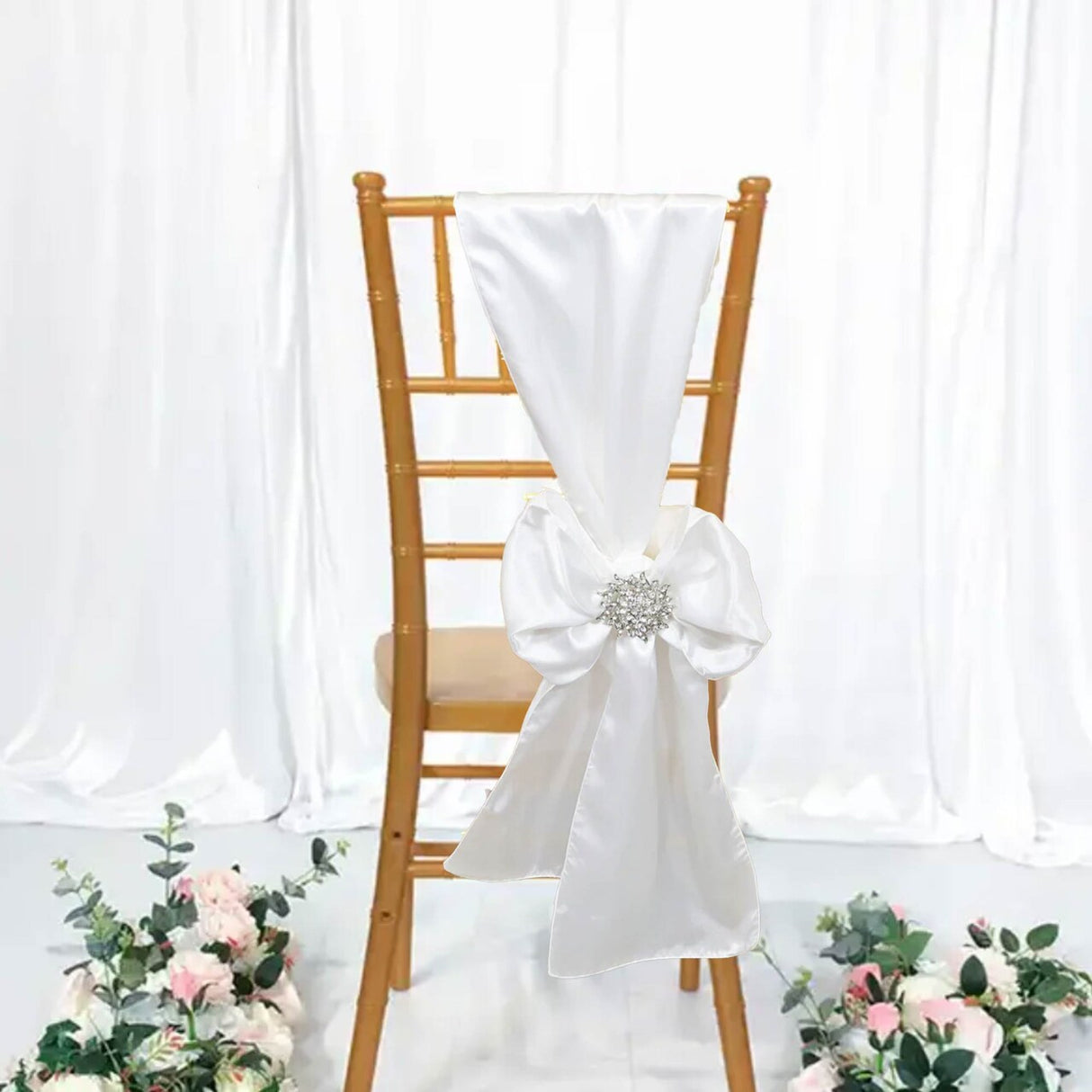 10 Pieces White Satin Chair Wraps, 8"x108" Classic Elegant Event Bands