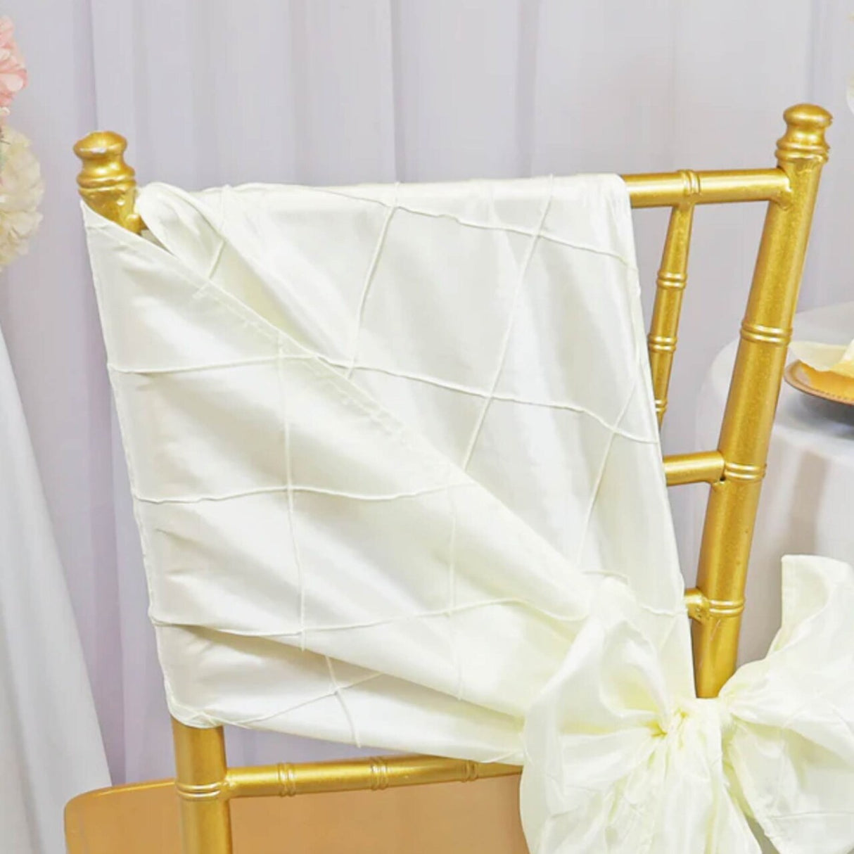 10 Pieces 9.5"x108" Pintuck Taffeta Chair Sashes Ivory