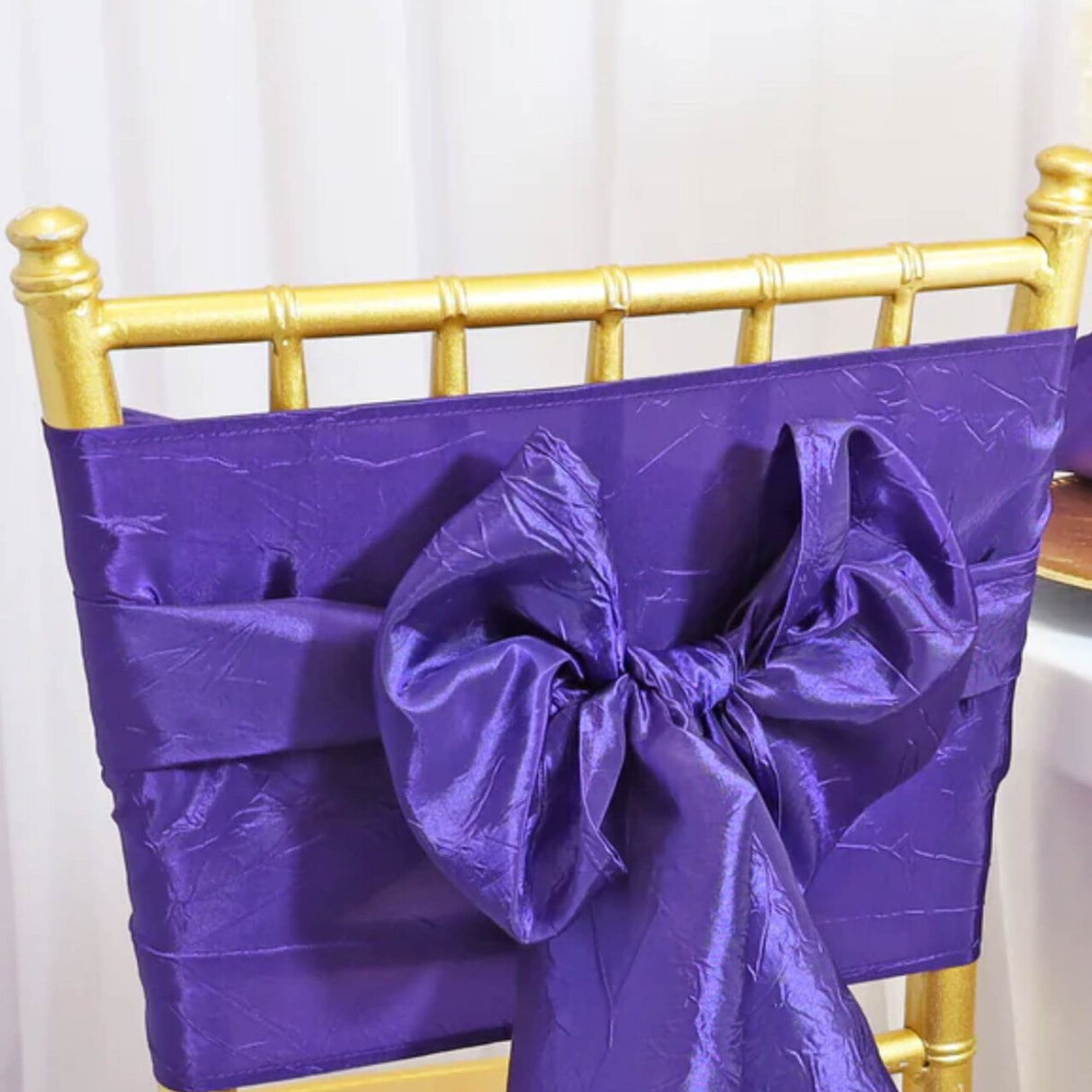 10 Pieces Crushed Taffeta Chair Sashes 9.5 x 108 inches Regency Purple