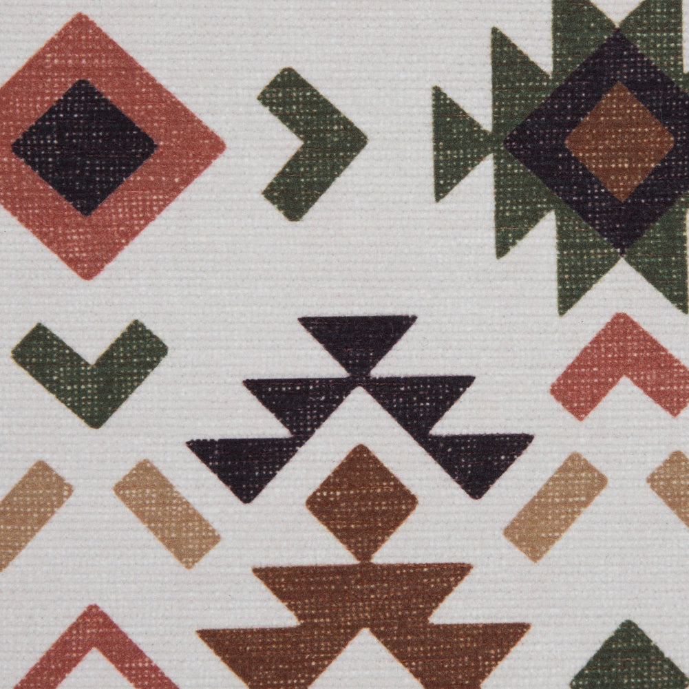 Brown and Green Geometric Printed Brushed Canvas