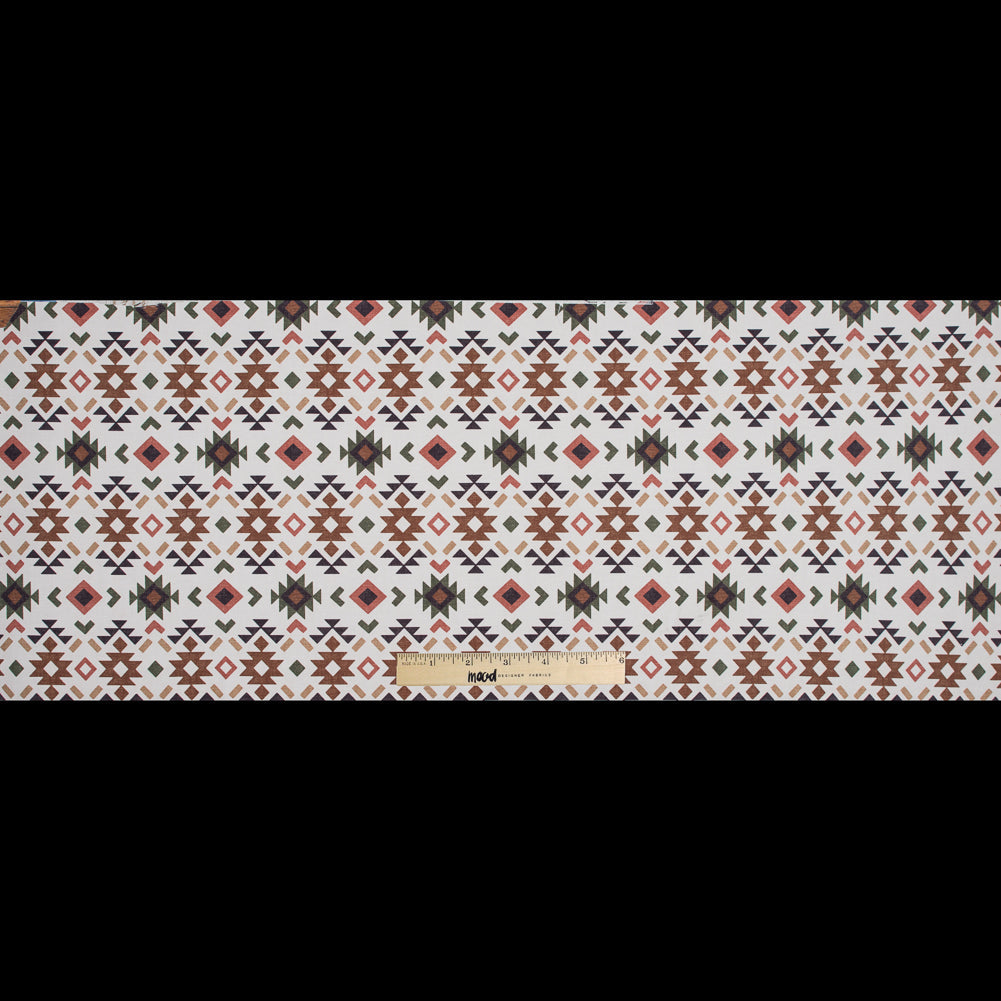 Brown and Green Geometric Printed Brushed Canvas