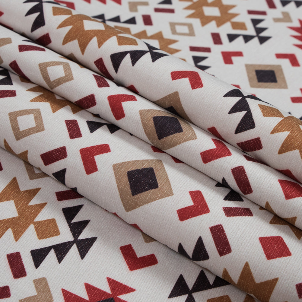 Red and Mustard Geometric Printed Brushed Canvas