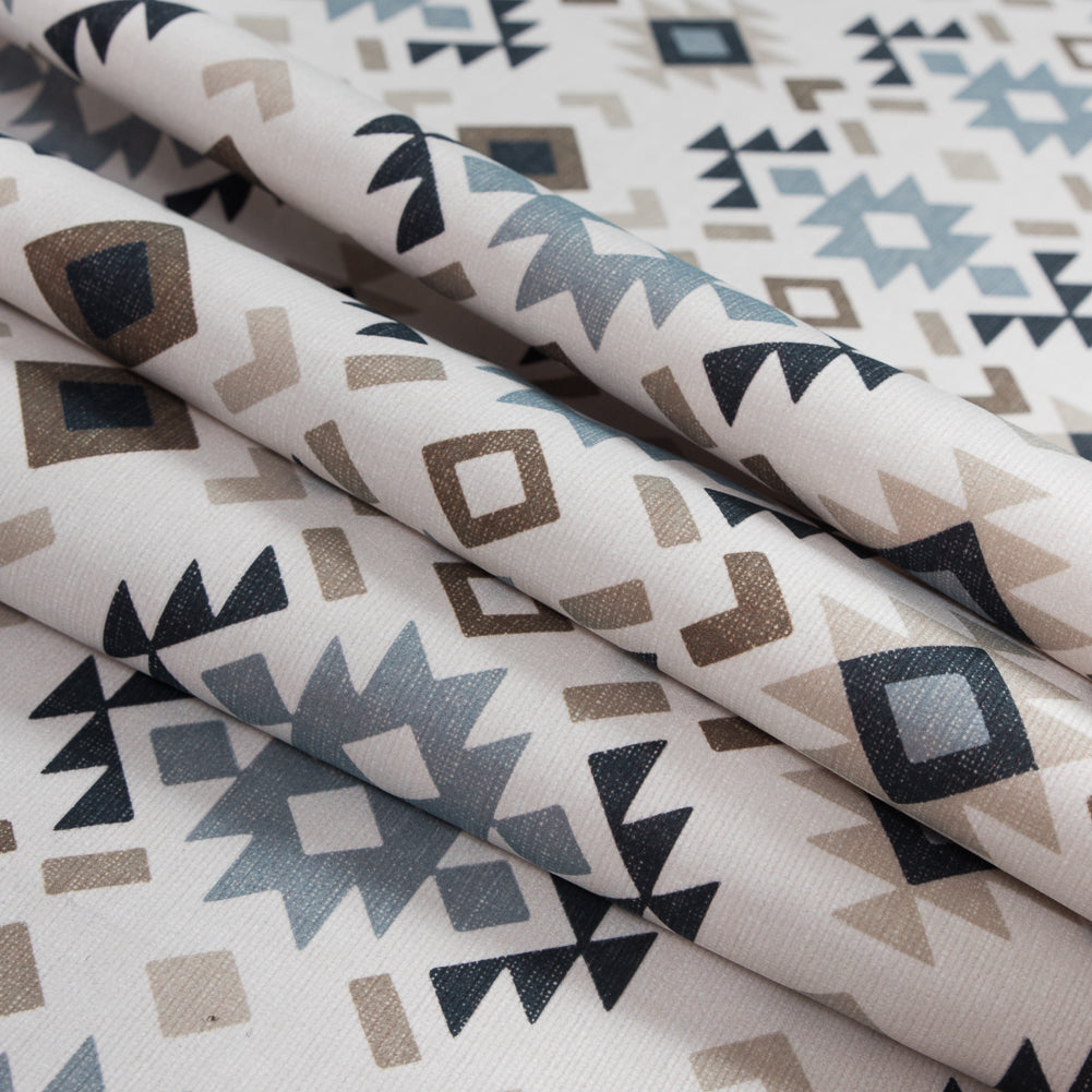 Beige and Gray Geometric Printed Brushed Canvas