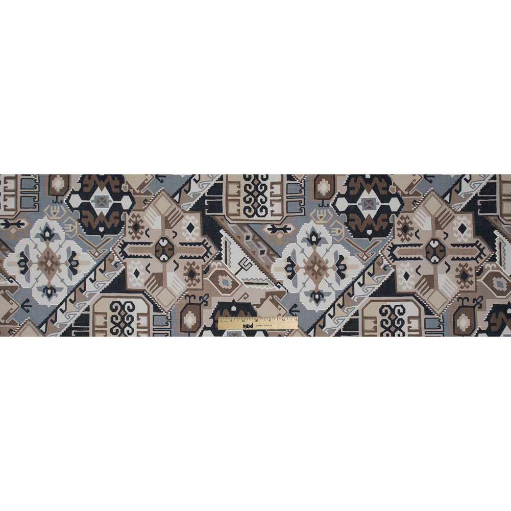Beige and Gray Aztec Printed Brushed Canvas