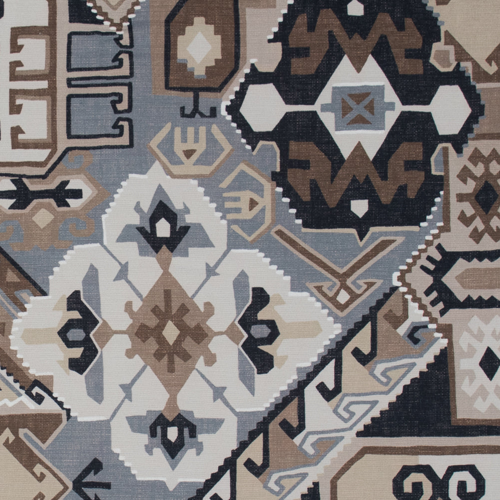 Beige and Gray Aztec Printed Brushed Canvas