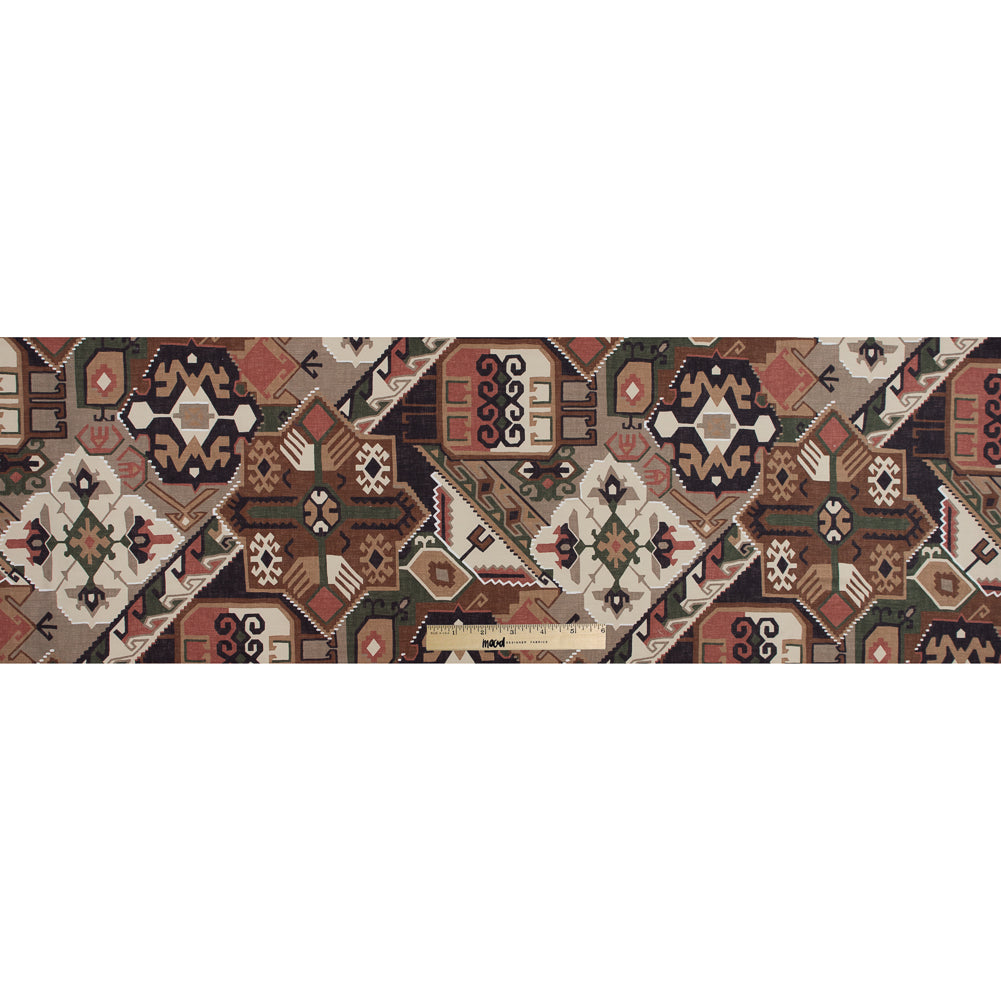 Brown and Green Aztec Printed Brushed Canvas