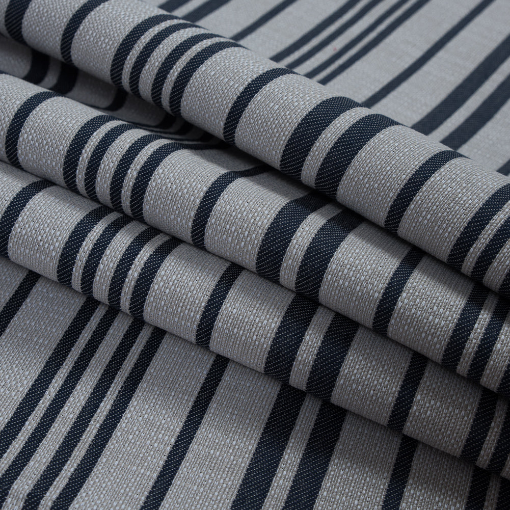 Navy Blazer and Beige Barcode Striped Polyester Woven