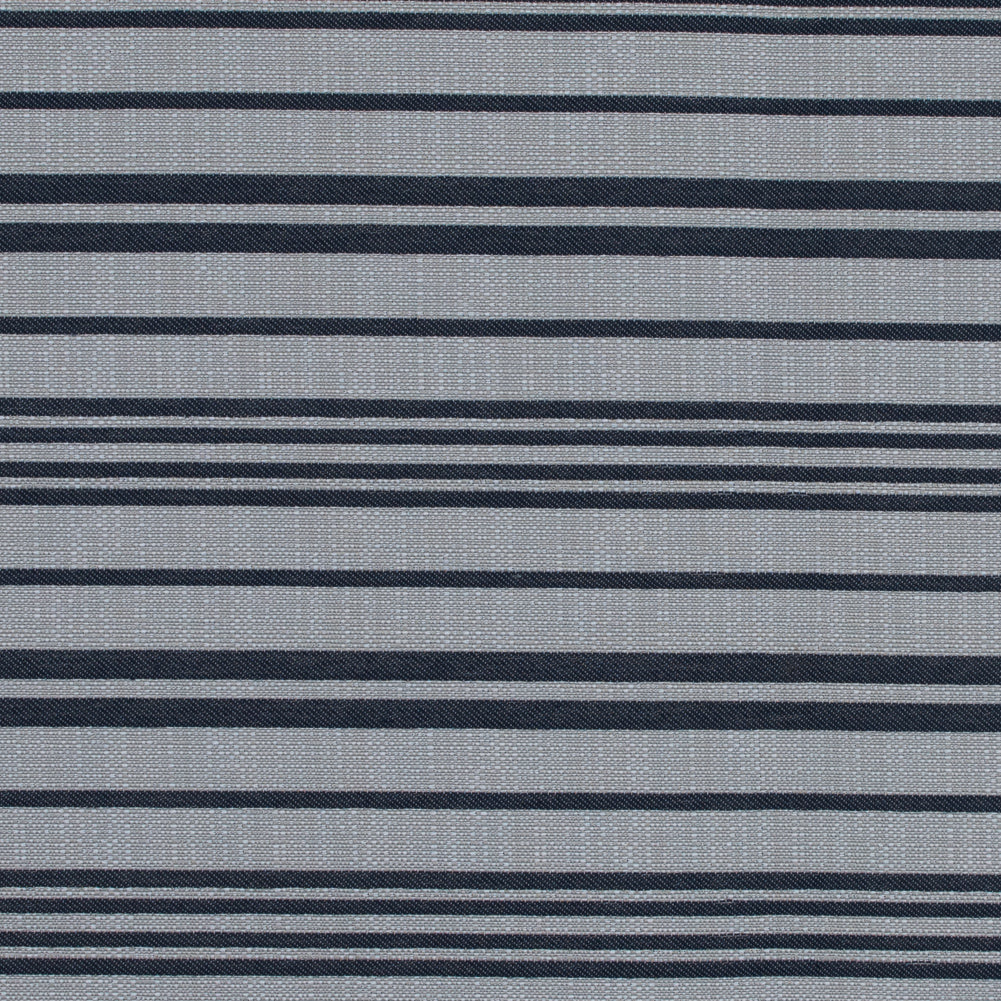 Navy Blazer and Beige Barcode Striped Polyester Woven