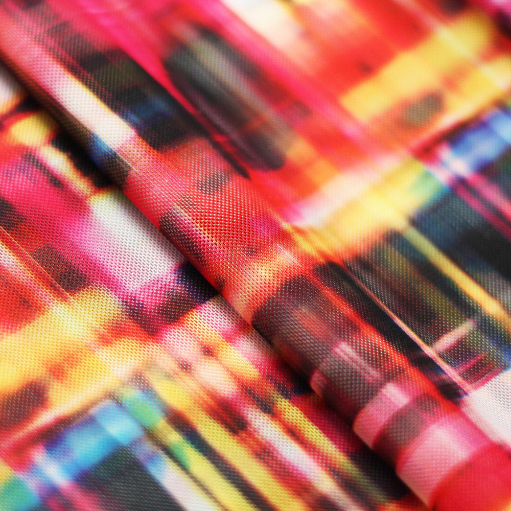 Optic Plaid Multi Polyester Spandex Fabric - Multicolor Plaid, 58/60" Width (1 Yard)