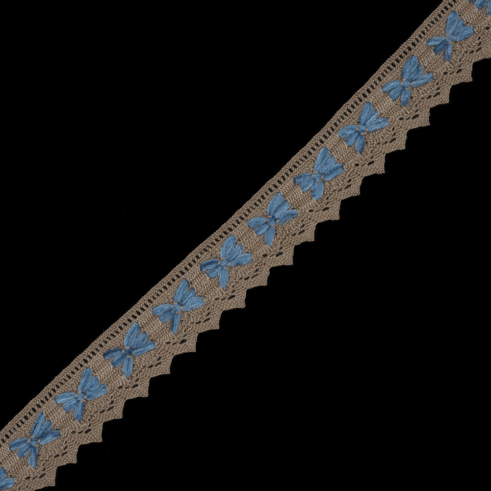 Beige and Blue Crochet Chenille Trim - 1.5"
