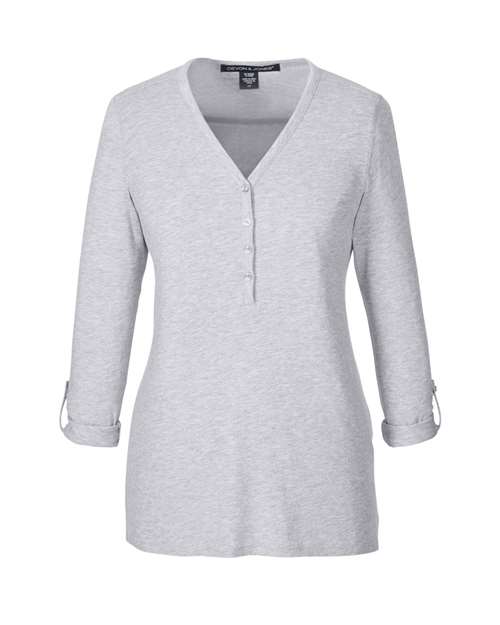 Devon & Jones Women's Perfect Fit Y-Placket Convertible Sleeve Knit Top