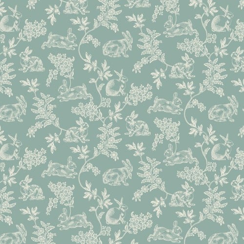 Cotton Toile Fabric Aqua Candlelight & Romance Wideback 118"
