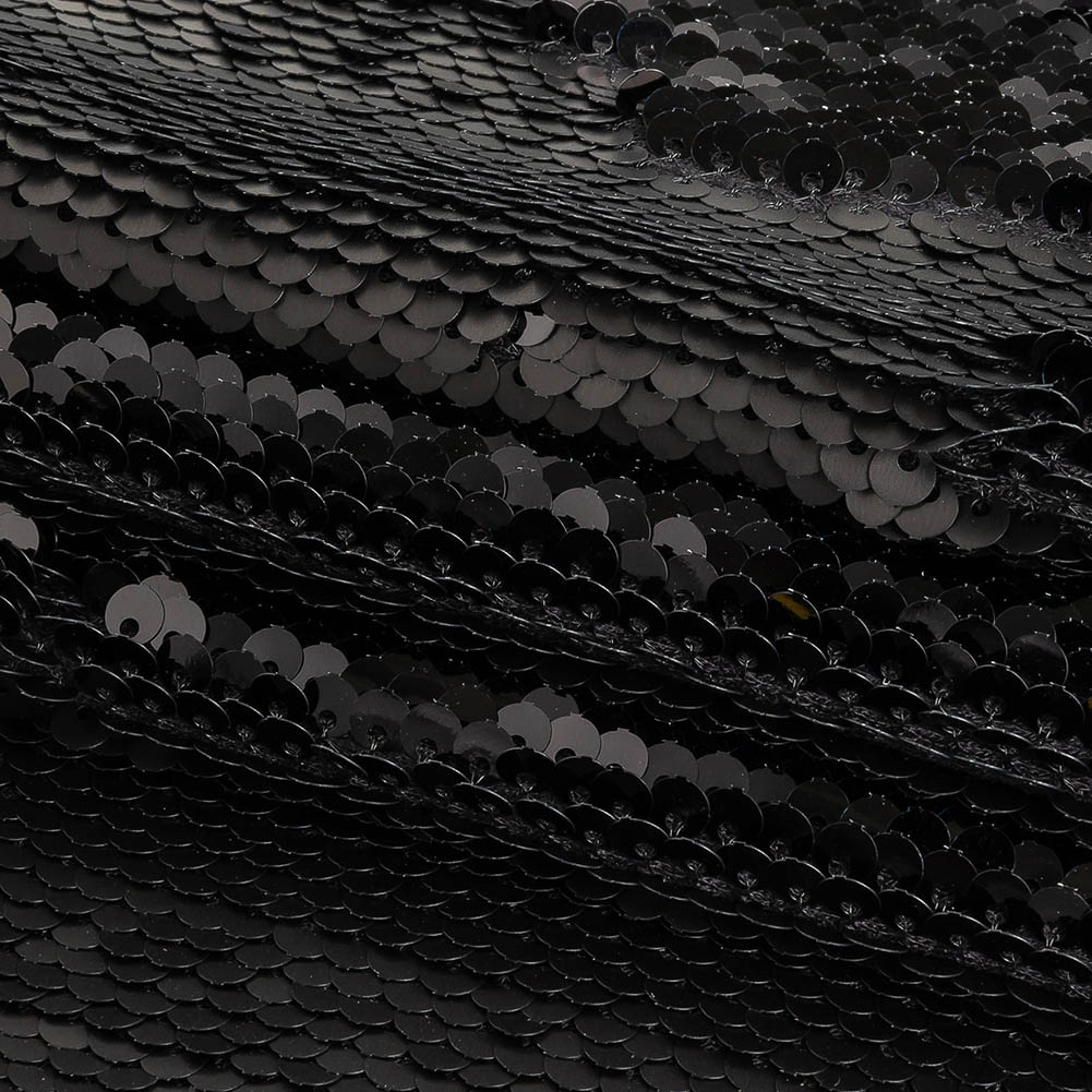 Stretch Rayon Jersey with Two-Tone Paillette Sequins - Iced Pewter and Nebulosity on Black - Nyla Collection