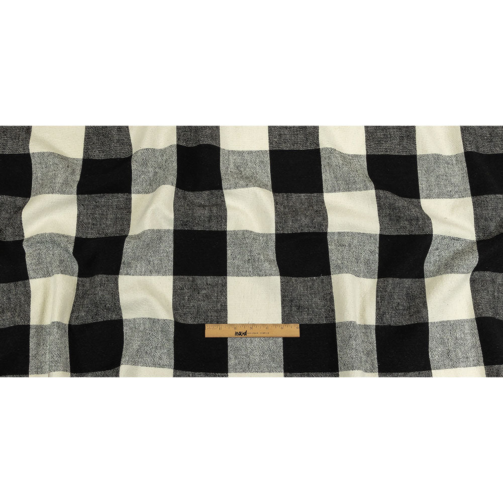 Black and Jet Stream Buffalo Check Linen and Cotton Woven