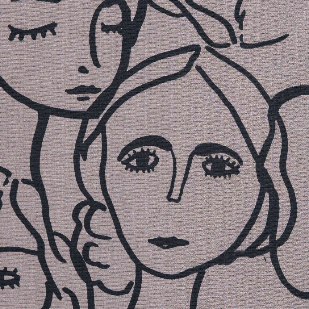 Cotton Poplin - Beige Linework Faces - Un dia en Andorra Print - Mood Exclusive Felipe Collection