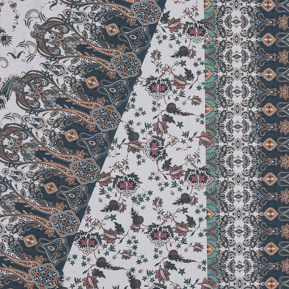 European Orange and Steel Paisley Patchwork Cotton Poplin
