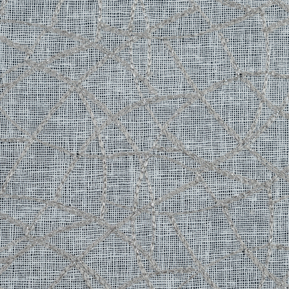 Gray and Metallic Silver Embroidered Drapery Sheer
