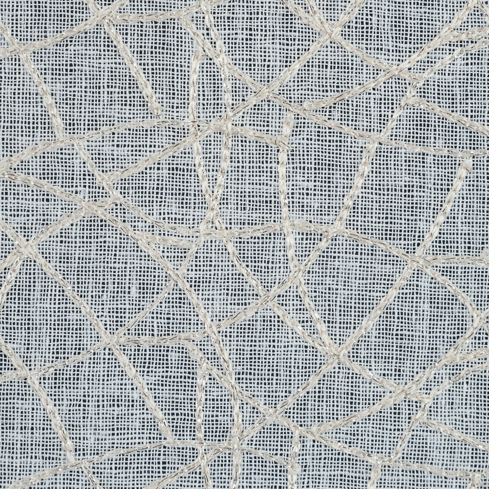 Beige and Metallic Silver Embroidered Drapery Sheer