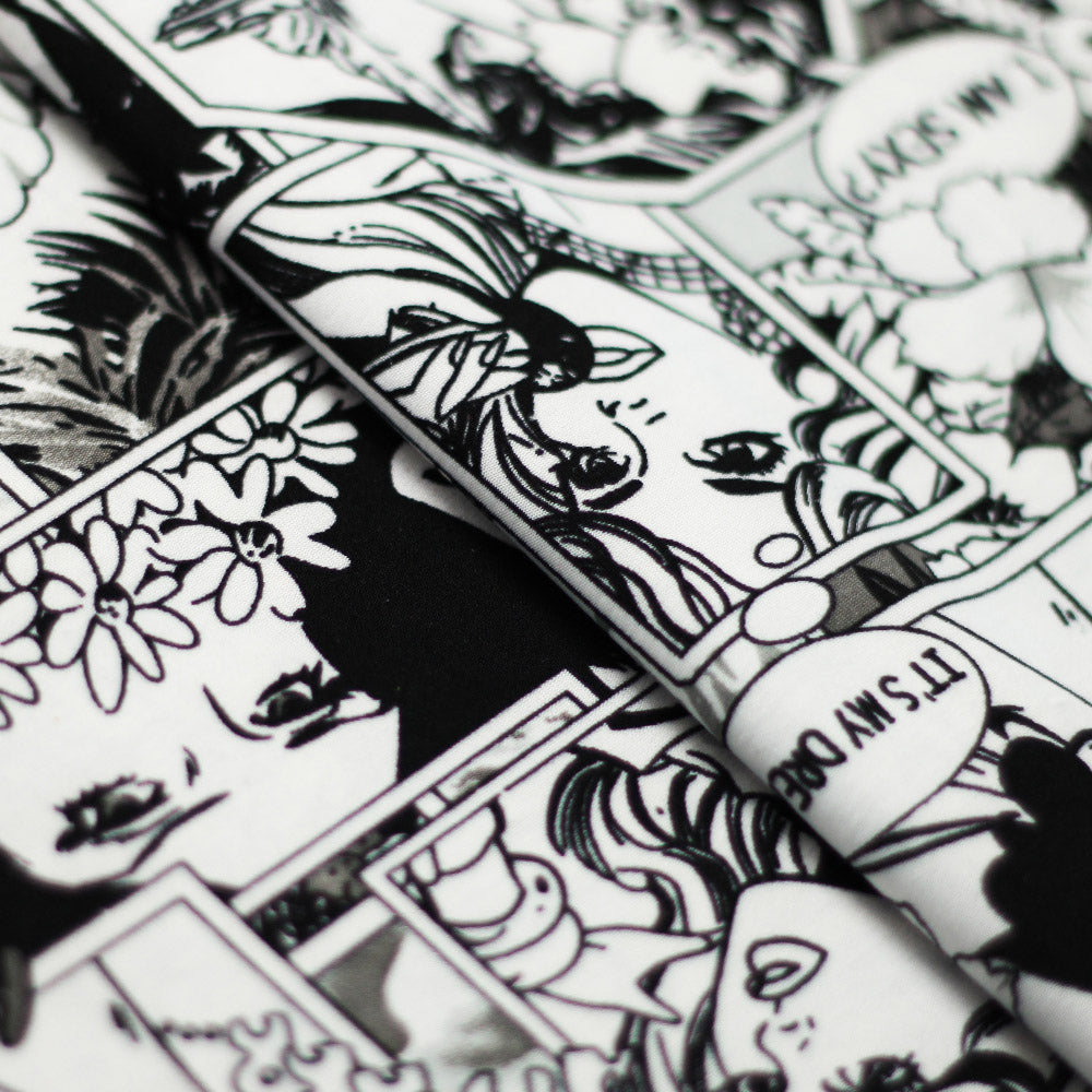 Comic Daze Polyester Spandex Fabric - Multicolor/Black White Comic Book Print, 58/60" Width (1 Yard)