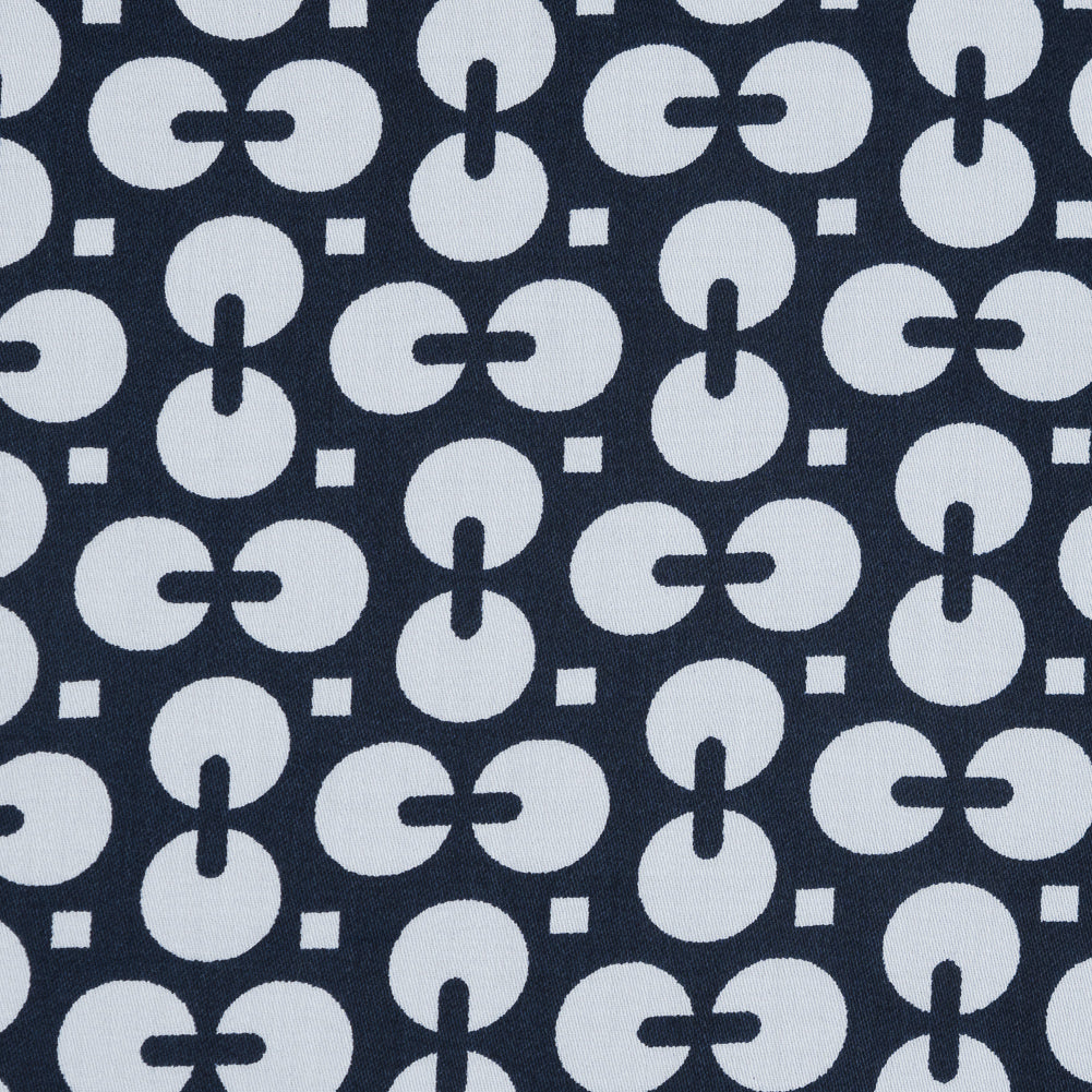 Navy and White Geometric Combed Cotton Sateen