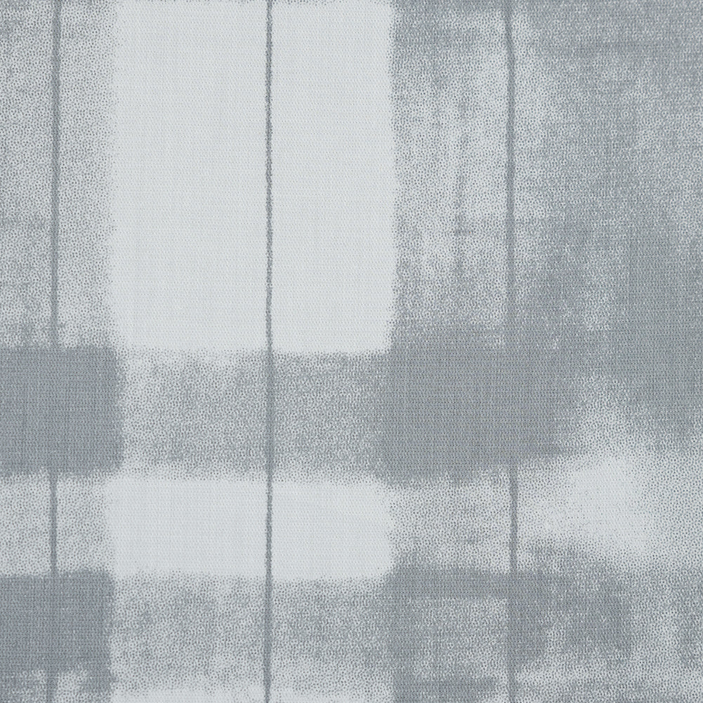 Gray and White Painterly Plaid Printed Cotton Crepe