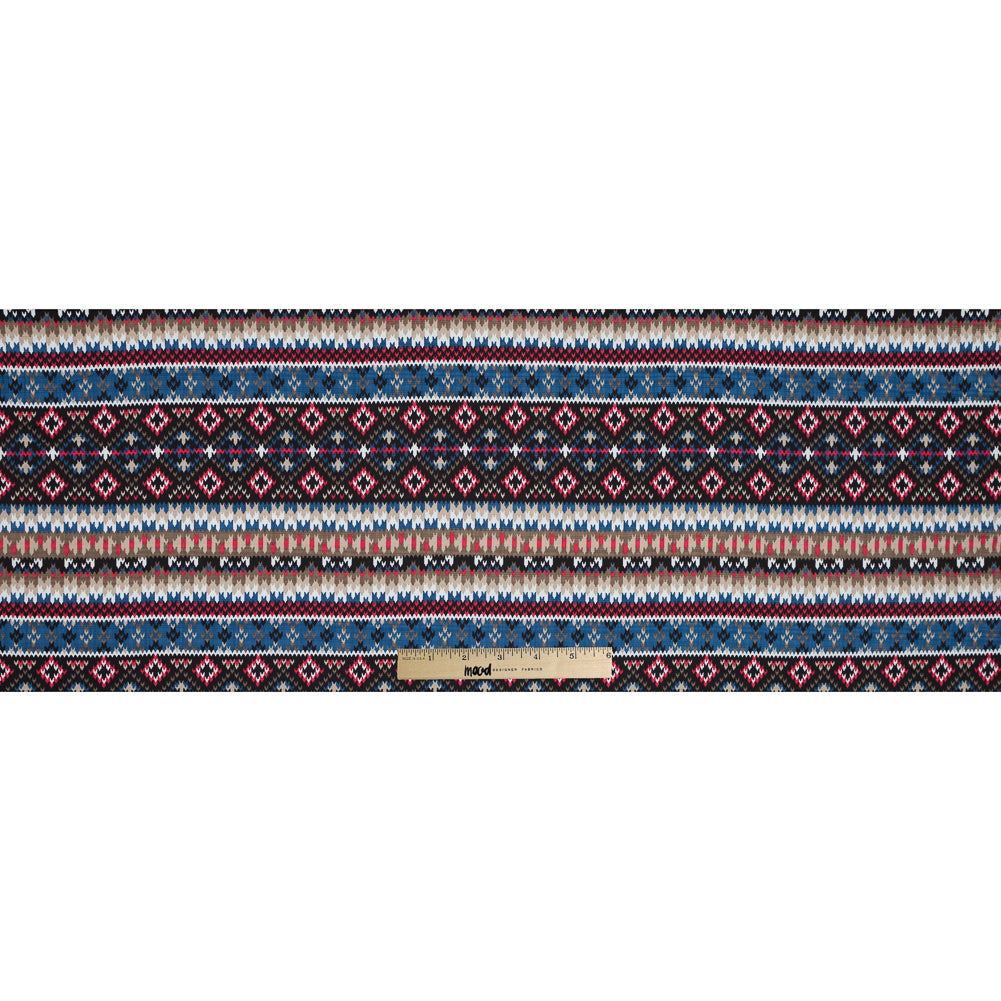 Blue, Red and Beige Geometric Cotton and Viscose Poplin