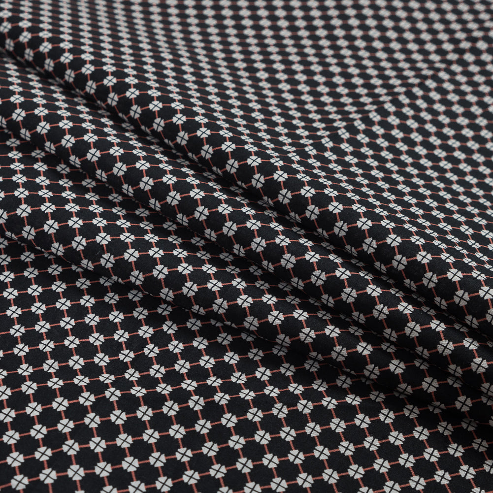 Cotton Voile - Black and Orange Geometric Lattice